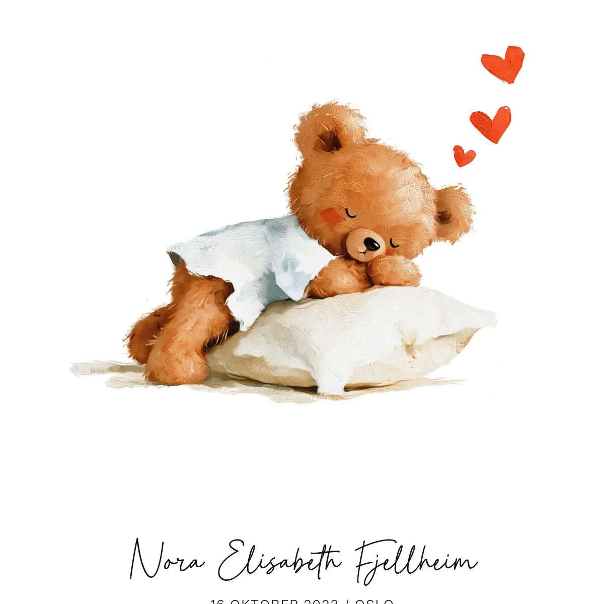 Plakat - Sovende bamse – Fødselsplakat
