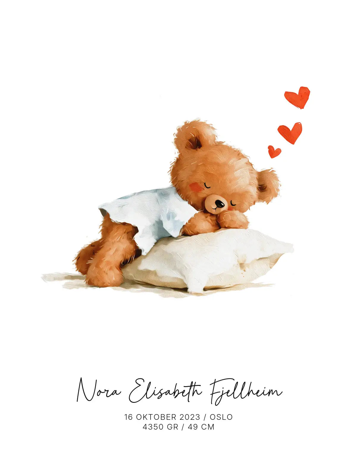 Plakat - Sovende bamse – Fødselsplakat