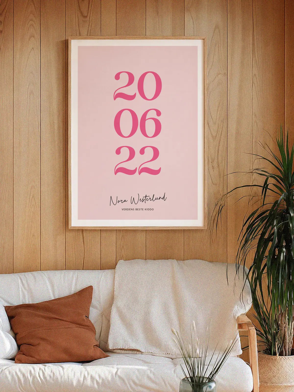 Født denne dagen – Personlig datoplakat i rosa